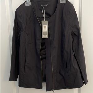 Eileen Fisher Black Utility Jacket with Notched Lapel and Lightweight Fabric